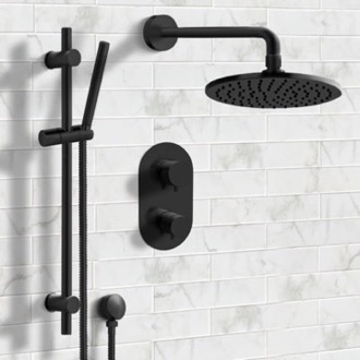 Shower Faucet Matte Black Thermostatic Shower System with Handheld, Rain Shower Head, Shower Faucet Set Remer SFR41